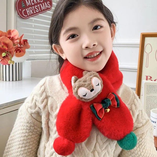 Bufandas Lindo Dibujos animados Bowknot Navidad Elk Bufanda para niños Niños Niñas Invierno Protección del cuello Espesar Piel sintética Cruz Felpa