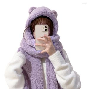 Sjaals Leuke Winter Lange Sjaal Vrouwen Paars Kawaii Beer Oor Hooded Pluche Hoed Zachte Fuzzy Wol Warm Lam Kasjmier cartoon Dier