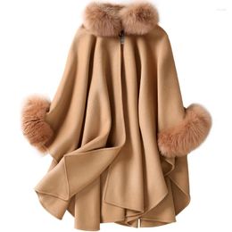 Sciarpe CX-B-P-19A Cappotto invernale da donna con scialle in cashmere con collo in vera pelliccia