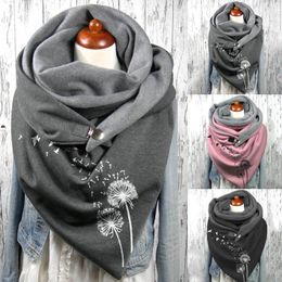 Sjaals Paardebloem Gedrukt Sjaal Vrouwen Vintage Boho Sjaals Wraps Dubbellaags Gesp Knop Fringe Dames Herfst Winter