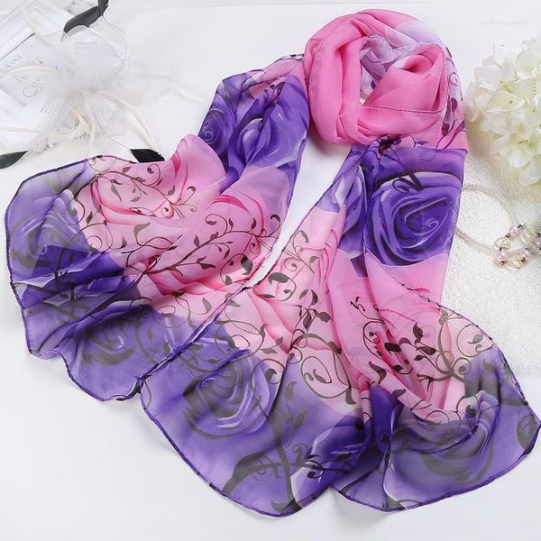 Bufandas Diseño Chifón Bufanda de playa para mujer Hijab musulmán Jardín Rosas Estampado floral Bandana Georgette Mantón largo de alta calidad