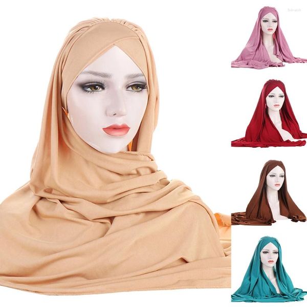 Foulards Design instantané Hijabs mousseline de soie Hijab écharpe avec Bonnet croisé Jersey casquettes femmes musulman Turban chapeau ajusté solide