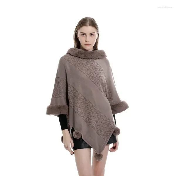 Écharpes Design Hiver Chaud Fourrure Solide Ponchos Et Capes Pour Femmes Châles Surdimensionnés Wraps Cachemire Gland