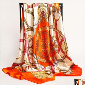 Bufandas de diseñador Bufanda 90x90cm Versátiles Mujeres de seda grandes estallas de estampado floral grande Pandanano cuadrado Marca de lujo Femenina FEARD OTK26