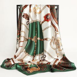 Bufandas de diseñador de bufandas bufandas 90*90cm versátil de bufanda de seda mujeres grandes estampados de estampado floral cuadrado marca de lujo de lujo femenino feminard foulard 2024