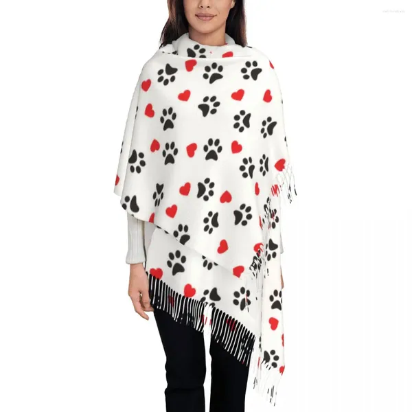 Foulards chien amour motif écharpe pour femmes hiver chaud pashmina châles et enveloppement long grand avec gland léger