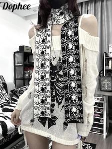 Écharpes dophee sous-culture originale crâne noir noir mince écharpe harajuku japon style automne hiver punk tricot enveloppe longue collier