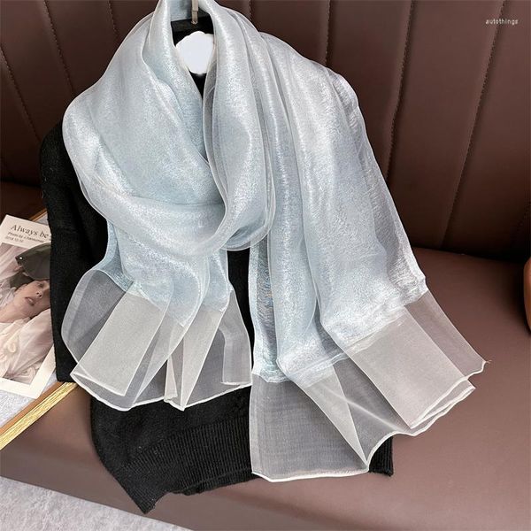 Foulards Double couche brillant foulard de soie femmes châles élégants de luxe enveloppements de laine plage longue brodée hijab tête féminine Echarpe Bufanda