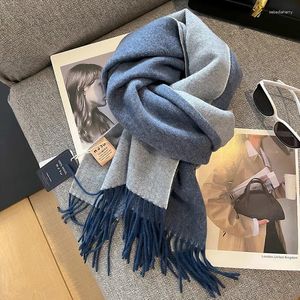 Foulards Double face hiver femmes laine écharpe de luxe couleur bonbon dame châles et enveloppes garder au chaud Pashmina foulard gland