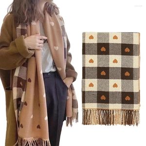 Foulards Double face motif de coeur glands écharpe adulte temps froid chaud foulard femmes hiver épaissi cou enveloppement extérieur châle