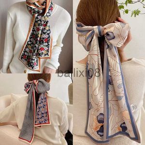 Sjaals Elegante Bloemen Zijden Sjaal Lange Skinny Haarbanden Foulard Halsdoek 2022 Lente Nieuwe Vrouwen Decoratie Haarband Sjaals Stropdassen J230703