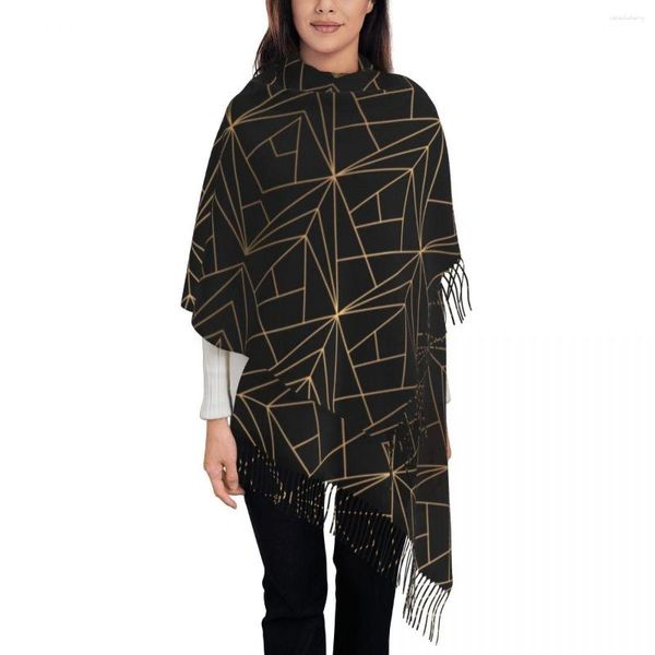 Bufandas elegante geométrico cobre negro patrón abstracto bufanda para mujer elegante invierno otoño chal envuelve borla geométrica