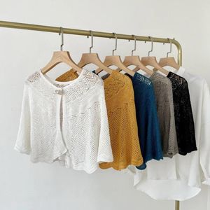 Craquins élégants châle en tricot d'été avec design creux pour les femmes Chic Couleur solide Poncho Emballage élégant et polyvalent