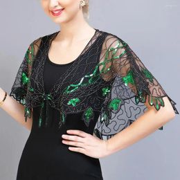 Foulards Femmes élégantes Châle Vintage Sheer Noir Dentelle Brillant Coloré Paillettes De Mariage De Soirée De Soirée Robe Wrap Couverture Cover-up