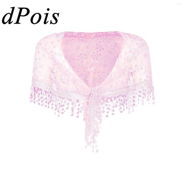 Bufandas Elegantes para mujer Capa floral Fringe Crochet Encaje Triángulo Chal Nupcial Wraps Cover Up Bolero para vestidos de fiesta Accesorio