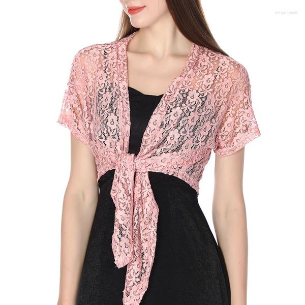 Écharpes Femmes Élégantes Châles Wrap Évider Dentelle Cardigan Boléro De Mariée À Manches Courtes À Lacets Été Protection Solaire Beachwear Cover Ups