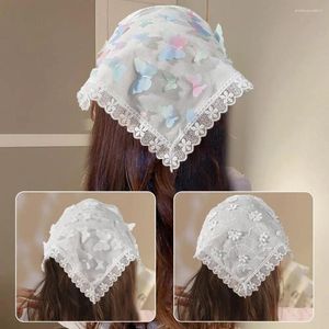 Écharpes brodées Triangle de dentelle de fleur écharpe Petit châle Hijab Neckerchief Solid Crochet Head Bandana Headraps Color Cou