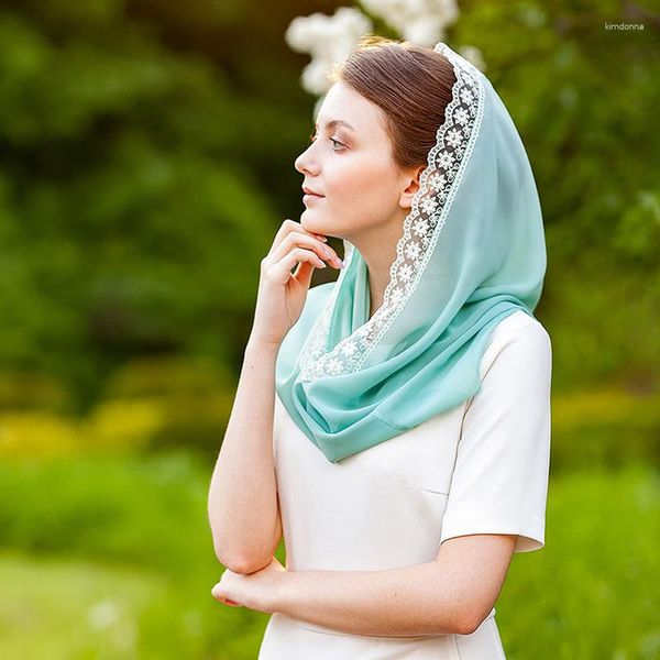 Bufandas bordadas de encaje para la cabeza, bufanda de satén, chal, envolturas suaves lisas, diadema, Foulard, boda, Hijab, Mantilla, velo