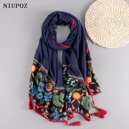 Bufandas bordado étnico mujeres invierno foulard elegante flor bufanda larga musulmán hijab chal hermoso viaje 85180cm 230922