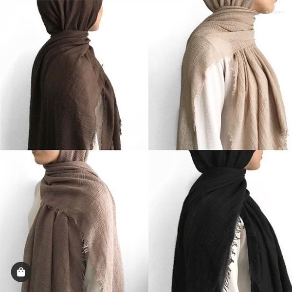 Foulards ethniques surdimensionnés femmes plaine bulle coton écharpe musulman froissé Hijab tête châles Pashmina Wrap