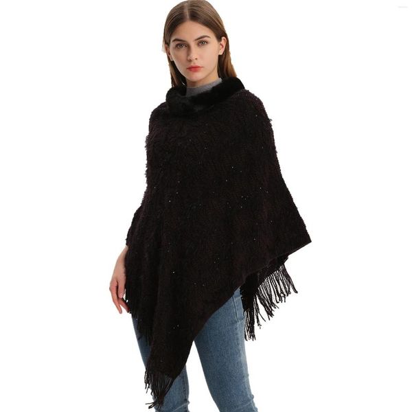 Echarpes Europe Et Amérique Printemps Automne Hiver Paillettes Solide Couleur Pull Châle En Gros Tricoté Cape Jh81