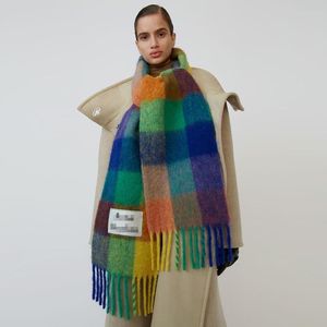 Sjaals Europese en Amerikaanse herfst winter sjaal imitatie kasjmier regenboog plaid dikke baard dames warme slabbetje sjaal mode 268L