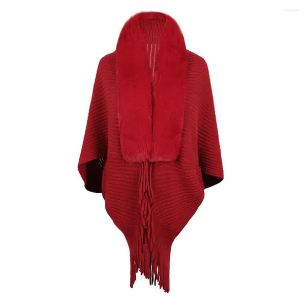 Foulards robes de soirée châle imitation cachemire élégant hiver avec pompon en peluche détaillant fausse fourrure pour les fêtes des femmes