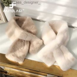 Sjaals FAITOLAGI Koreaanse Winter Faux Konijnenbont Vrouwen Sjaal Zachte Pluche Snood Sjaals Effen Kleur Hals Kraag Warmer Stuff Kerst GiftL231202