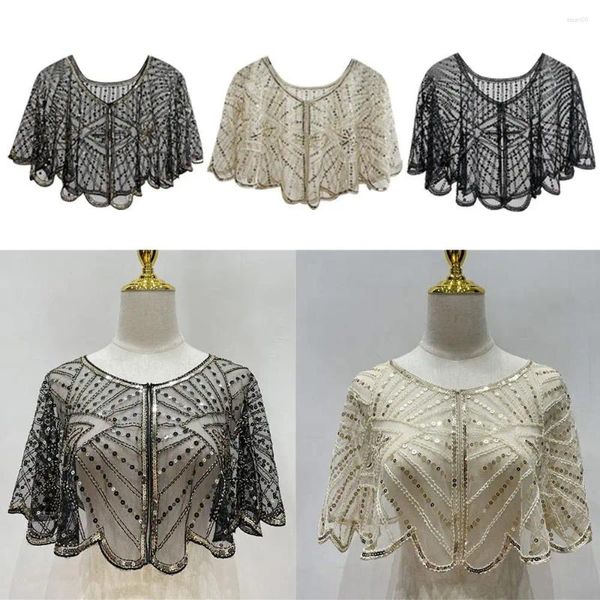 Bufandas Moda 1920s Mujeres Fiesta Decoración con cuentas Flapper Shawl Black Lace Short Cape