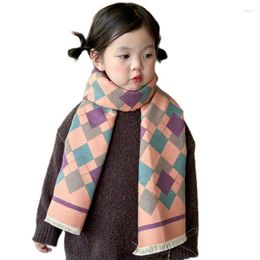 Écharpes Mode Automne Hiver Enfants Gland Écharpe Chaud Filles Cachemire Garçons Enfants Vintage Plaid