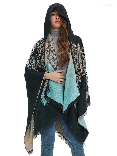 Bufandas Moda Otoño Invierno Bufanda Vintage Mujeres Capas Ponchos Bufanda con capucha Capa cálida Para Mujer Pashmina Capa Wrap Shawl