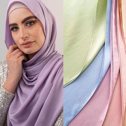 Sjaals Fashion Bandana Hoofdband Hijab Satin Silk Crepe Crinke Scarf Vrouwen Moslimheadscarf Wraps Foulard Turban 1pc Retail