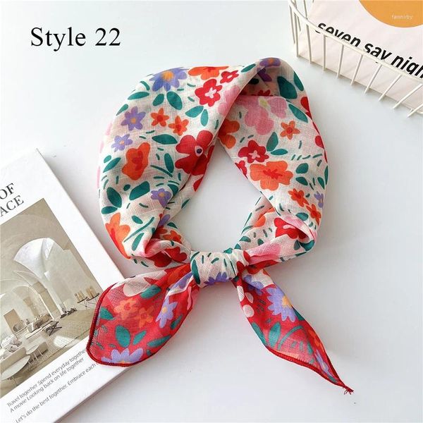 Écharpes mode beau châle coton lin petit carré écharpe carrée fleuri les cheveux imprimés fictanés mignons neckerchief femme doux