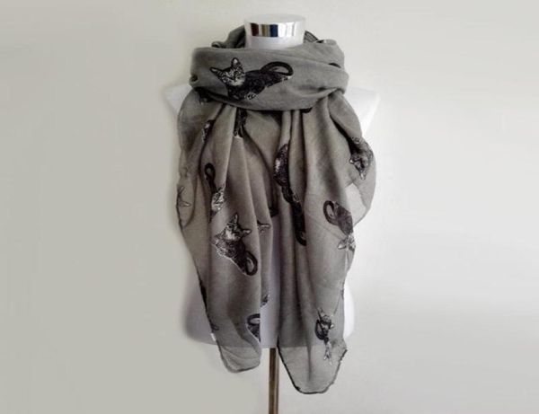 Écharpes mode Big Cat Modèle foule Spring Foulard Long pour femmes Ladies Grey Animal Print29924091231079