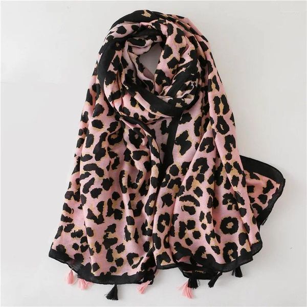 Marca de moda de bufandas encantadora rosa sexy leopardo punto borde de viscosa bufanda de chal dama de alta calidad pashmina robo bufandas musulmán hijab