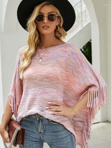 Sjaals mode casual kwastje sjaal cape trui kleurrijke strepen winter jas bat mouw elegante dame poncho breien pullover dames