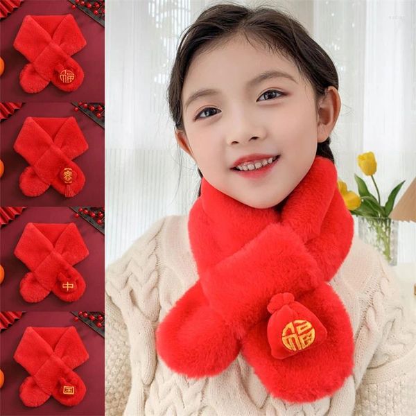 Bufandas Moda Bufanda para niños Chino Rojo Imitación Cabello Niña Bebé Celebración Regalos de Kindergarten