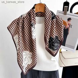 Sjaals Fashion Classic Luxury HoundStooth 65*65cn vierkante zijden sjaal sjaals soft dames nek sjaal haarband headscarf hijab necklerchief240409