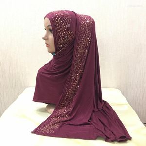Foulards Design De Mode En Gros Strass Malaisie Musulman Bulle Lourde Jersey Écharpe Châle Turban Arabe Plaine Goujons Coton Mélange Hijab