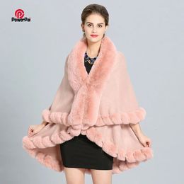 Foulards Mode Double Couche Artisanat Faux Rex Fourrure De Lapin Cape Châle Long Tricot Poncho Manteau Wraps Fourrure Pashmina Cloak Femmes Hiver 231204