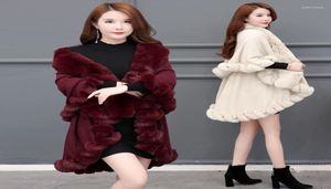 Bufandas Moda Doble Capa Handcraft Fur Cape Shawl Long Knit Cashmere Poncho Coat Wraps Faux Pashmina Cloak Mujeres Winter9272987