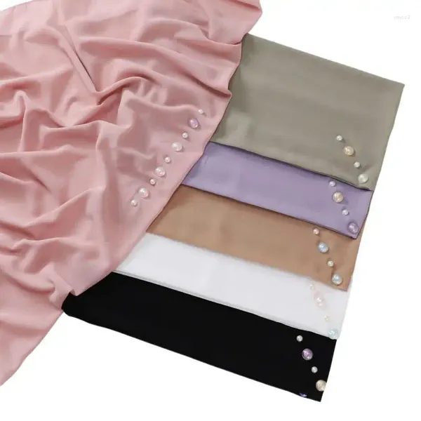 Écharpes Fashion Elegant Square Scarpe Breads Shiny Breads 90 90 cm Musulmane Femme Couleur Hijab Wraps Châles Bandanas Headswear