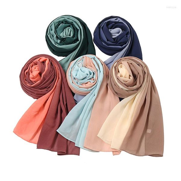 Foulards mode haute qualité Ombre en mousseline de soie écharpe Hijab luxe islamique foulard musulman malaisie femme Long dégradé châle