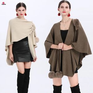 Bufandas Moda Irregular Punto Cashmere Shawl Faux Fur Ball Bufanda Cape Mujeres Otoño Invierno Pashmina Wraps Vestido Decoraciones 4 bolas 231010