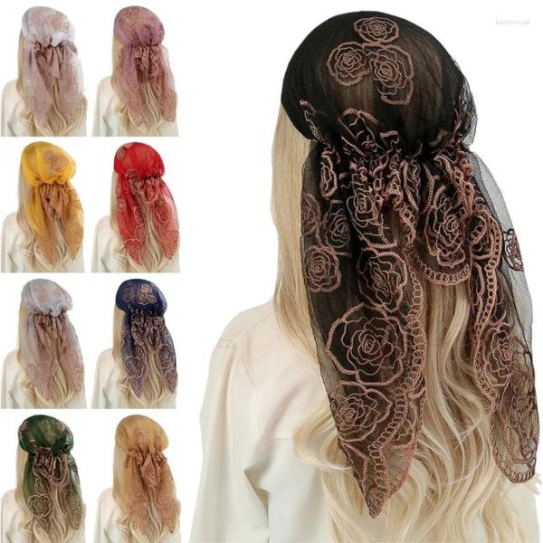 Foulards Mode Dentelle Fleurs Stretch Turban Caps Pour Femmes Africain Luxe Party Chapeaux Musulman Intérieur Hijab Chapeau Plage Headwraps Bonnets