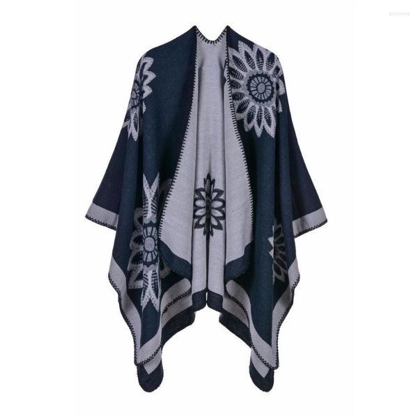 Foulards Mode Dames Hiver Écharpe Couverture Qualité Femmes Poncho Chaud Laine Ponchos Capes Long Tricot Épais Echarpe Châles