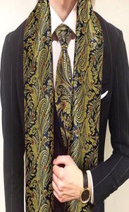 Sjaals Fashion Men Tie Gold Jacquard Paisley 100 Silk Scarf Set Autumn Winter Casual Business Suit Shirt Soft Barrywang13575040