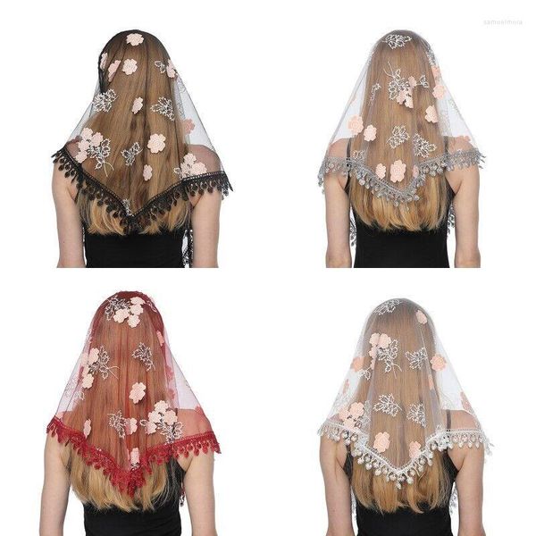 Foulards Mode Maille Dentelle Imprimé Triangle Écharpe Élégante Femmes Catholique De Mariage Voile Partie Foulard Châles Chapeaux