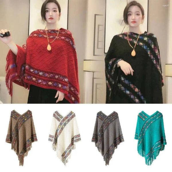 Écharbes mode Mongolian Poncho Femme Soft Style Tricot tricot Cape Rhombic Stripe Châle de châle Pincette de tricot enveloppe