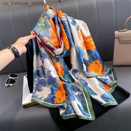 Échantillonnages Fashion Minongeur Femmes Silk Winter Scarf Nouveau 180 * 90cm Design de luxe imprimement Lady Beach Sicraves Smooth Femme Hijab240409